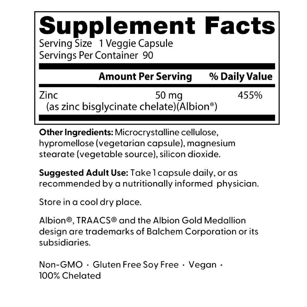 Zinc Bisglycinate 100% Chelated 50 Mg 90 Cap